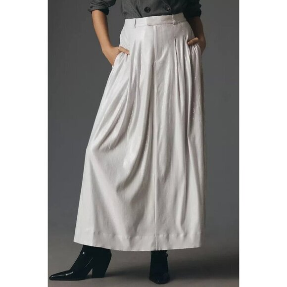 NWT Anthropologie Avery Pleated Maxi Skirt Sequin 20W Silver Party Cockail - Picture 2 of 10